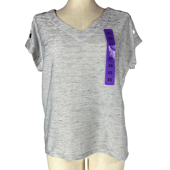 JONES NY NWT Striped Short Sleeve Tee Shirt Women's Size XS Ivory Navy - Picture 1 of 9